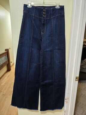 O2 Denim Dark Blue High-Waist Wide Leg Jeans